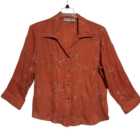 aparenza All overr emb button up top deep peach coral? 3/4 sleeves XL EUC - Picture 1 of 10
